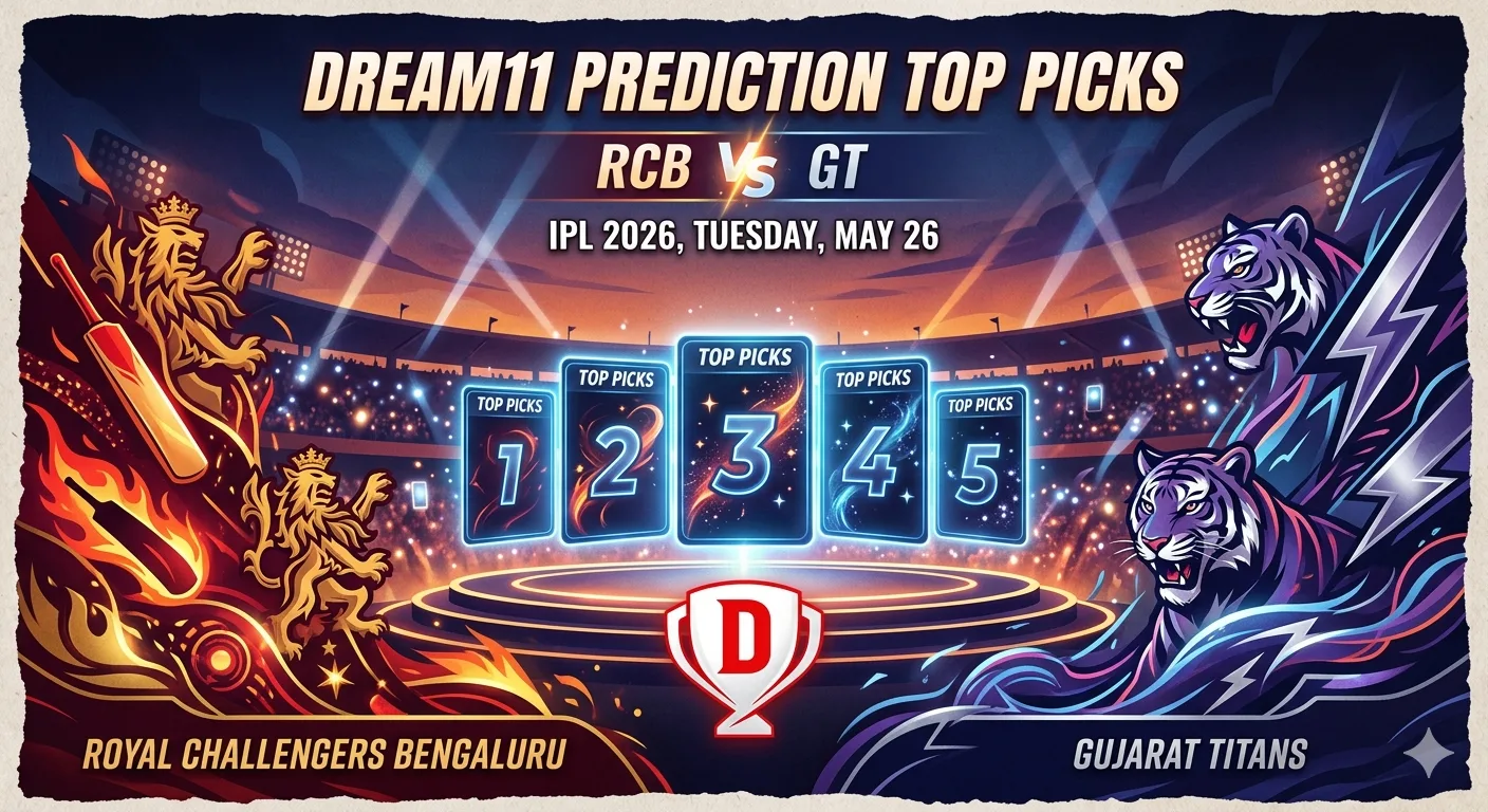 Dream11 Prediction Top Picks RCB vs GT - IPL 2026, Tuesday, May 26
