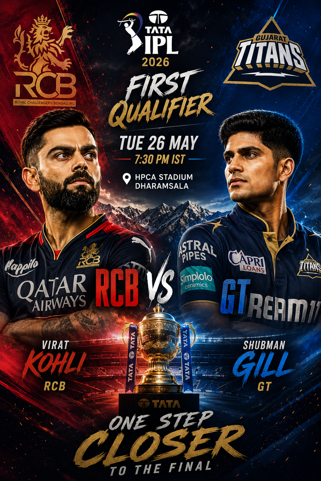 RCB vs GT Qualifier 1 IPL 2026: Patidar, Kohli and Gill Set for Dharamsala Showdown