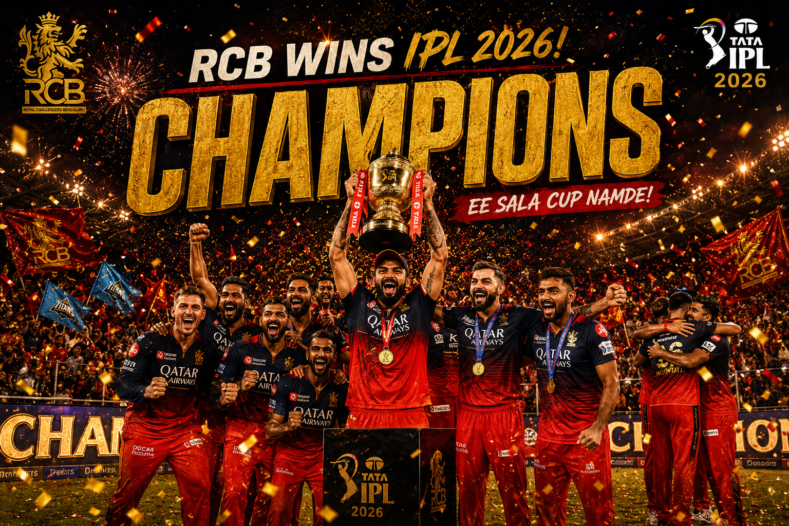 RCB IPL 2026 Champions: Virat Kohli Leads Royal Challengers Bengaluru to Back-to-Back IPL Titles