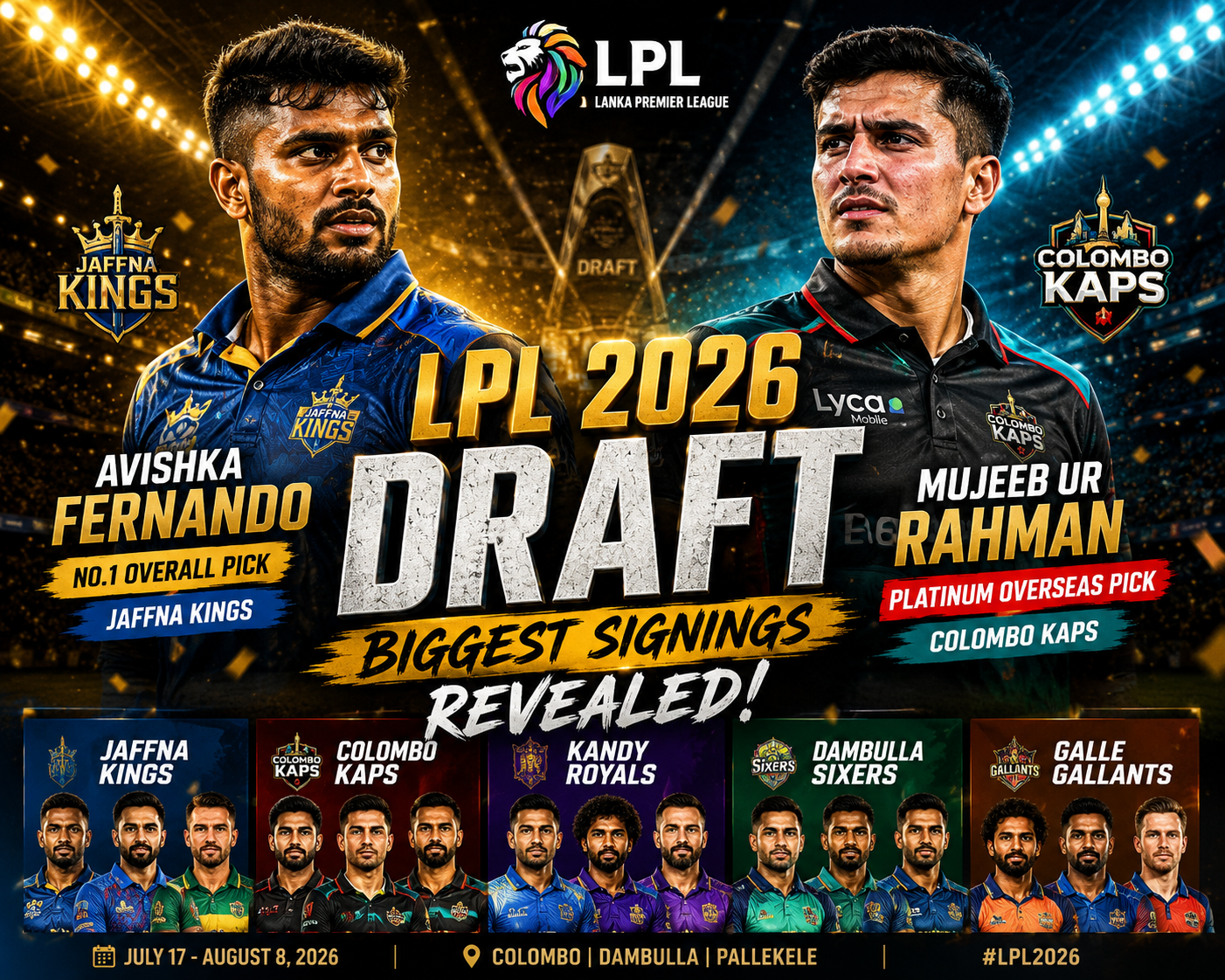 LPL 2026 Draft: Avishka Fernando, Mujeeb Ur Rahman Headline Major Signings Ahead of New Season