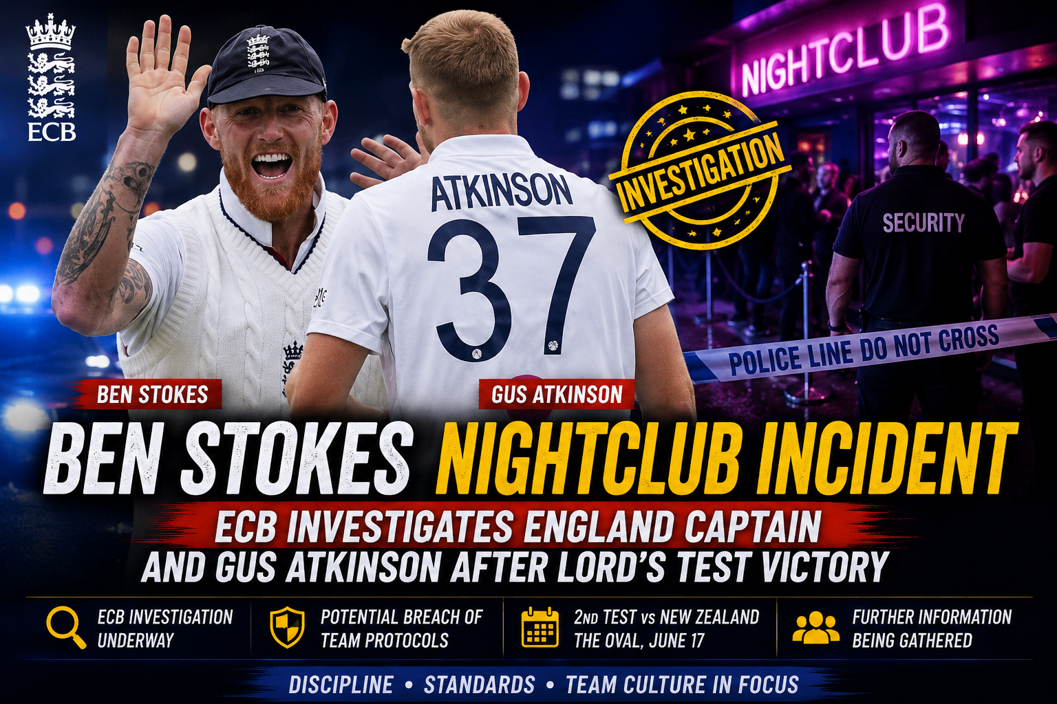 Ben Stokes Nightclub Incident: ECB Investigates England Captain and Gus Atkinson